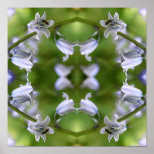 Poster Abelha Na Flor De Campainha Azul Abstrato