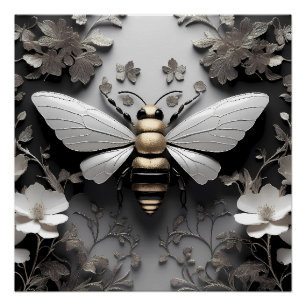 Pôster Abelha-ouro sobre Canvas Floral