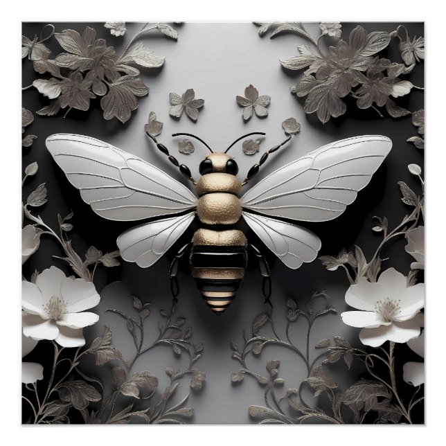 Pôster Abelha-ouro sobre Canvas Floral (Frente)