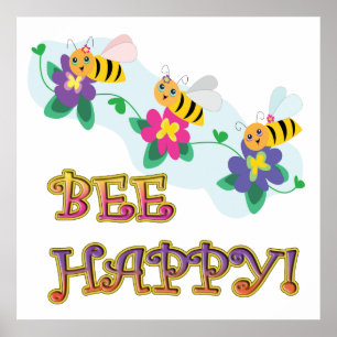 Poster abelha seja feliz três bonitinhas