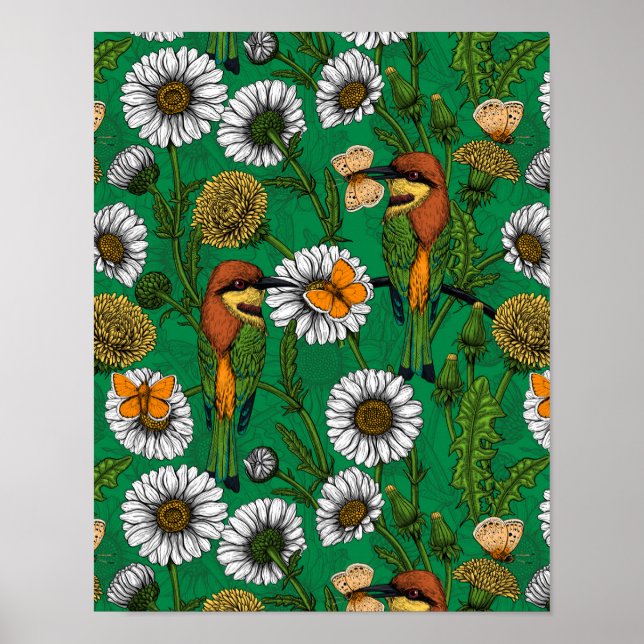 Poster Abelhas comem num campo de primavera (Frente)