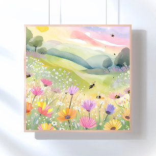 Poster Abelhas da Primavera Campos de Flores Natureza C
