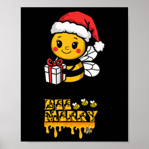 Poster Abelhas de Natal bonitas Feliz com Santa Hat Holid