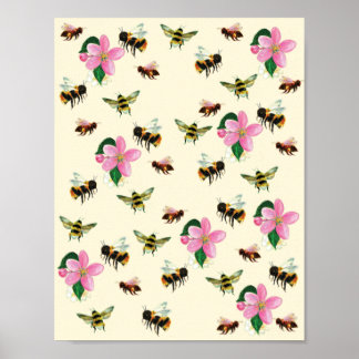 Poster Abelhas e espécimes do gênero Bombus spp. e flores