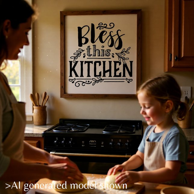 Pôster Abençoa Esta Cozinha - (Bless This Kitchen Farmhouse Script Poster)