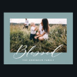 Poster Abençoada família elegante de fotos de na moda<br><div class="desc">Design da família elegante na moda de. A cor de fundo azul do ovo pato pode ser personalizada.</div>