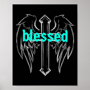 Poster Abençoado com Cross & Angel Wings