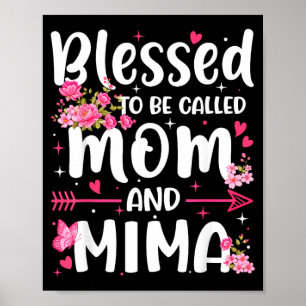 Poster Abençoado por ser chamado de Mãe e Mima Floral Mul