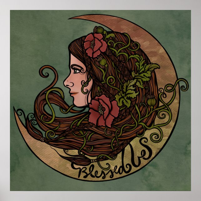 Poster Abençoado Seja Deusa Lua Arte Pagan (Frente)