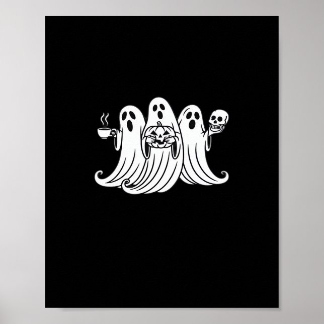Poster Abóbora Assustadora Bebendo Café (Frente)