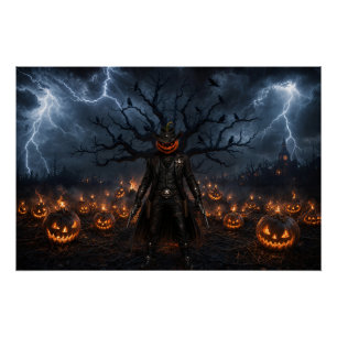 Pôster Abóbora Assustadora de Halloween Xerife Cowboy Rel