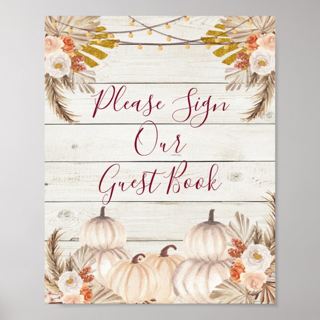 Poster Abóbora Creme Branco Madeira Por Favor Assine noss (Frente)