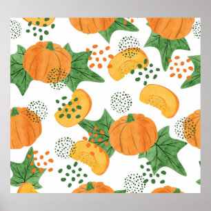 Poster Abóbora De Aquarela Vegetal: Laranja Sem Costura