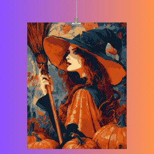 Poster Abóbora de Bruxa Vintage Arte de Parede Elegante d