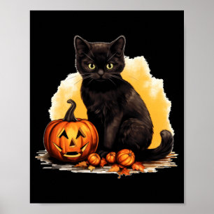 Poster Abóbora de Gato Preto Gatos Vintage Assustador Gat