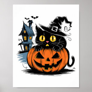 Poster Abóbora De Gato Preto Para O Halloween E Graças