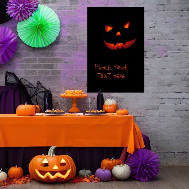Poster Abóbora de Halloween 001 (Customizable poster with a scary halloween carved pumpkin)