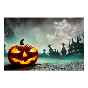 Pôster Abóbora de Halloween brilhante do SlipperyJoe wa