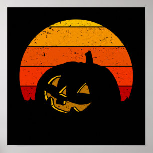 Poster Abóbora de Halloween do Pôr do Sol Vintage Retro I