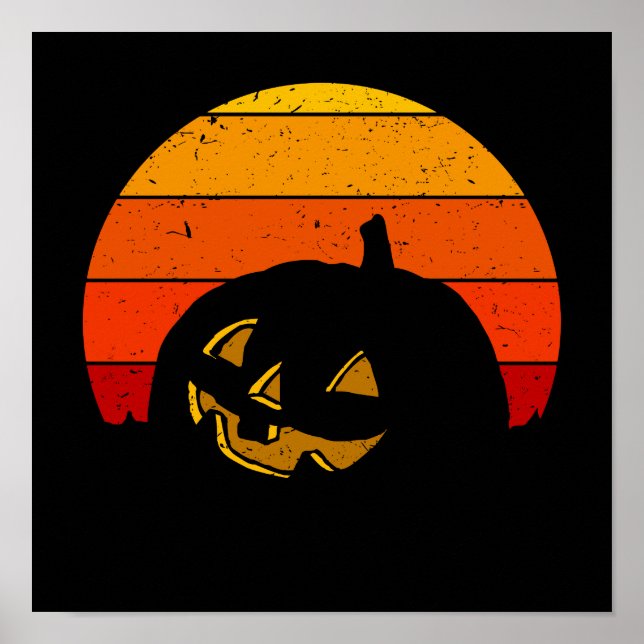 Poster Abóbora de Halloween do Pôr do Sol Vintage Retro I (Frente)