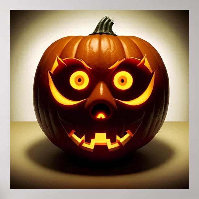 Poster Abóbora de Halloween Esculpida Jack O Lantern na P (Frente)