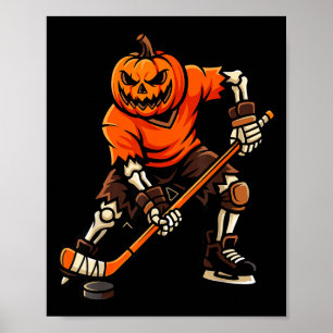 Poster abóbora de Halloween esqueleto jogador de hóquei n