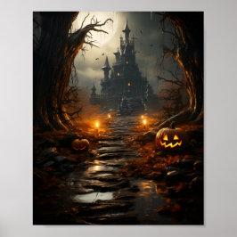 Poster Abóbora De Halloween Na Floresta Spooky No Exterio