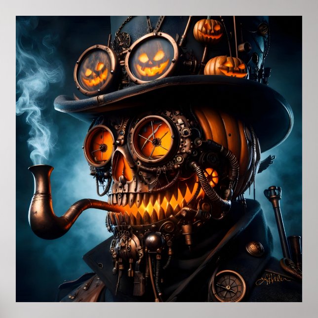 Poster Abóbora de Halloween Steampunk Gótico (Frente)