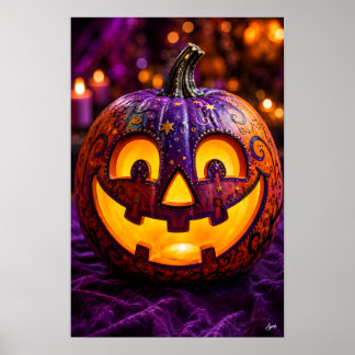 Poster Abóbora Derramando Lanterna Brilhante