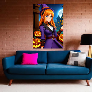 Poster Abóbora e senhora em roupas roxas Arte AI