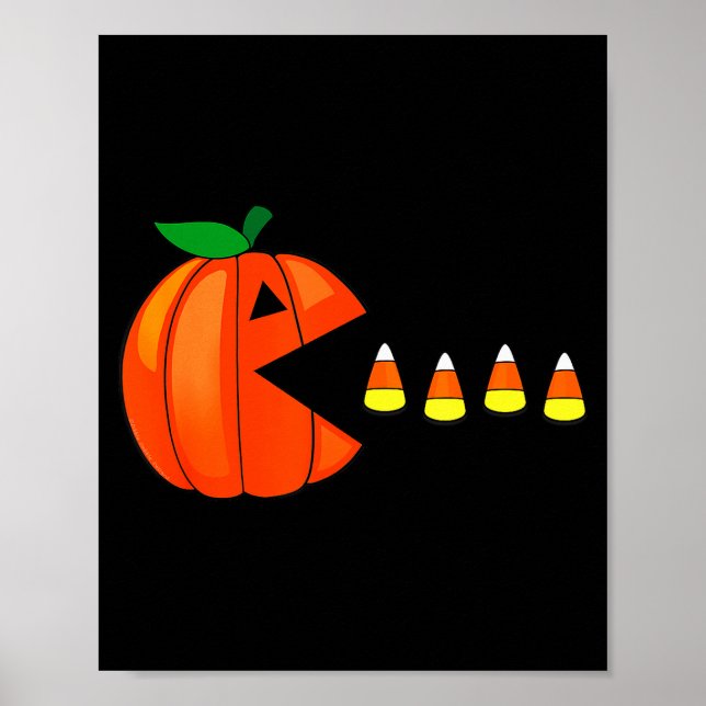 Poster Abóbora engraçada de Halloween comendo Candy Corn (Frente)