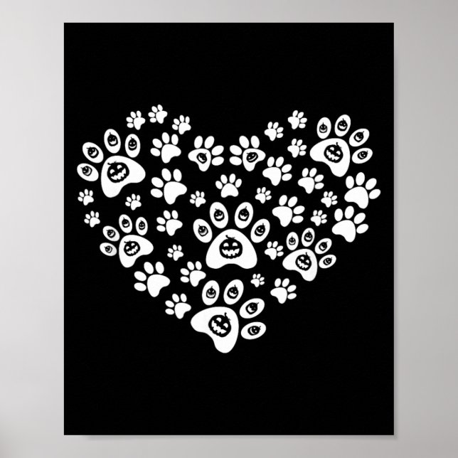 Poster Abóbora engraçada de Halloween Patas de Cachorro - (Frente)