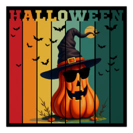 Pôster Abóbora engraçada fofa de Halloween vintage outono