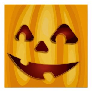 Pôster Abóbora esculpida sorrindo design de Halloween
