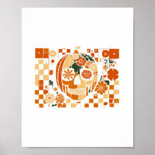 Poster Abóbora Floral Caveira Xadrez Outono Halloween Do