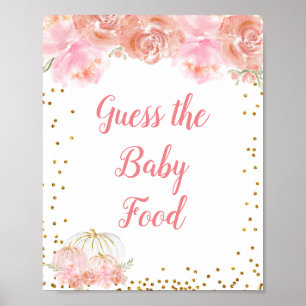 Poster Abóbora floral rosa Watercolor Adivinha a Comida