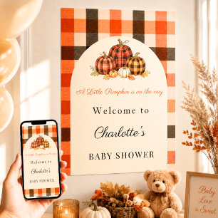 Poster Abóbora laranja xadrez bem-vindo Baby Shower