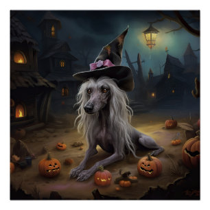 Pôster Abóboras assustadoras de Halloween com crista chin