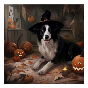 Pôster Abóboras Border Collie Halloween Assustador