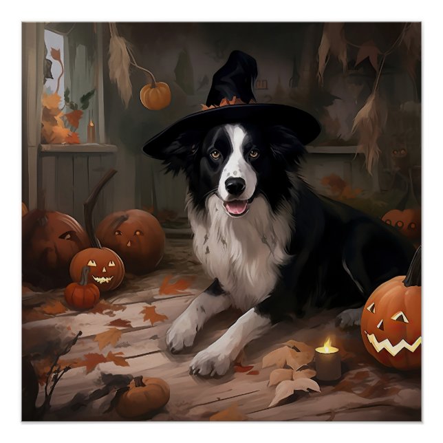 Pôster Abóboras Border Collie Halloween Assustador  (Frente)