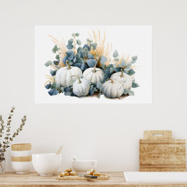 Poster Abóboras brancas e verduras de eucalipto caem