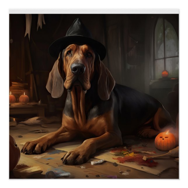 Pôster Abóboras Cão de Caça do Halloween Assustador (Frente)