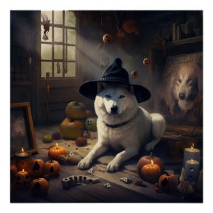 Pôster Abóboras de Akita no Halloween Assustador