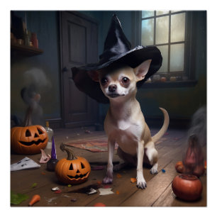 Pôster Abóboras de Halloween Assustadoras de Chihuahua
