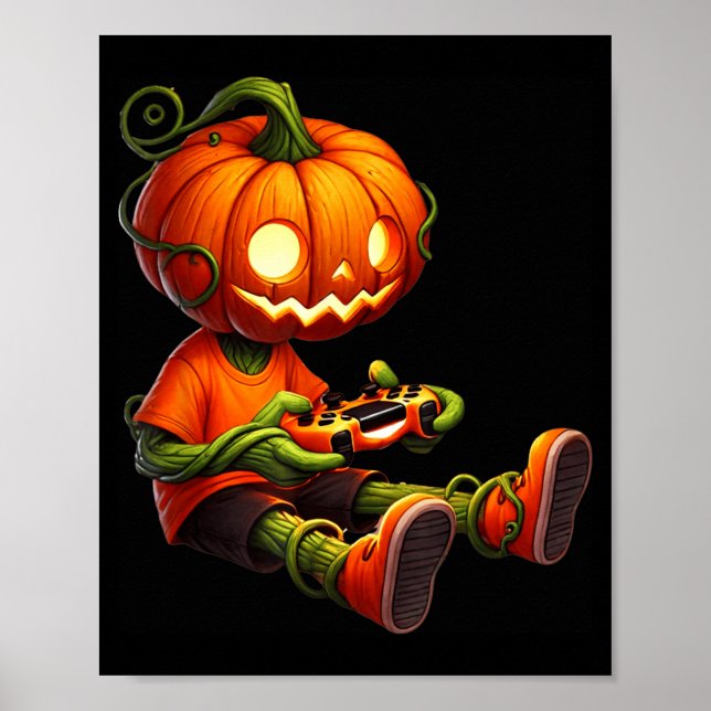 Poster Abóboras de Halloween Cabeça Gamer Vídeo Jogos Men (Frente)