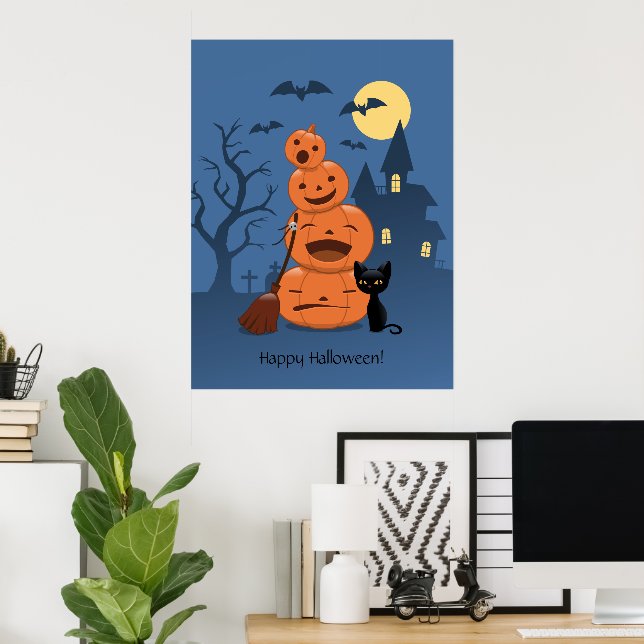 Poster Abóboras de Halloween e Gato Negro (Escritório em casa)