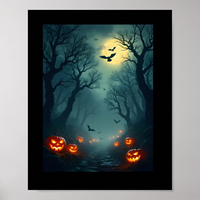Poster Abóboras de Halloween e Lua Cheia (Frente)