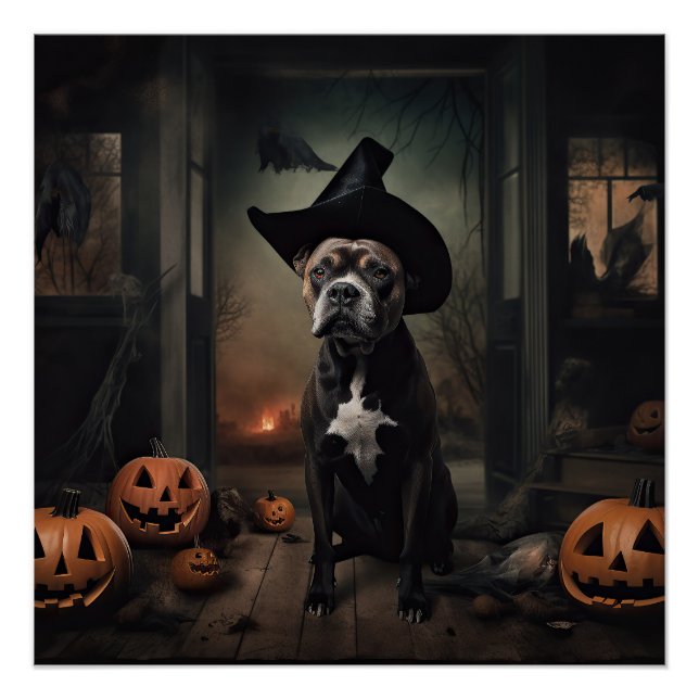Pôster Abóboras de Terriers de Staffordshire no Halloween (Frente)