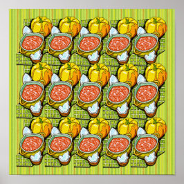 Poster Abóboras, Sopa e Pequeno Fundo Listrado