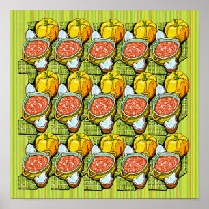 Poster Abóboras, Sopa e Pequeno Fundo Listrado